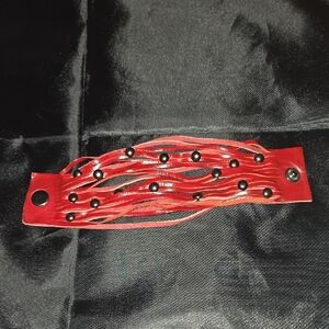 Red Leather Studded Bracelet